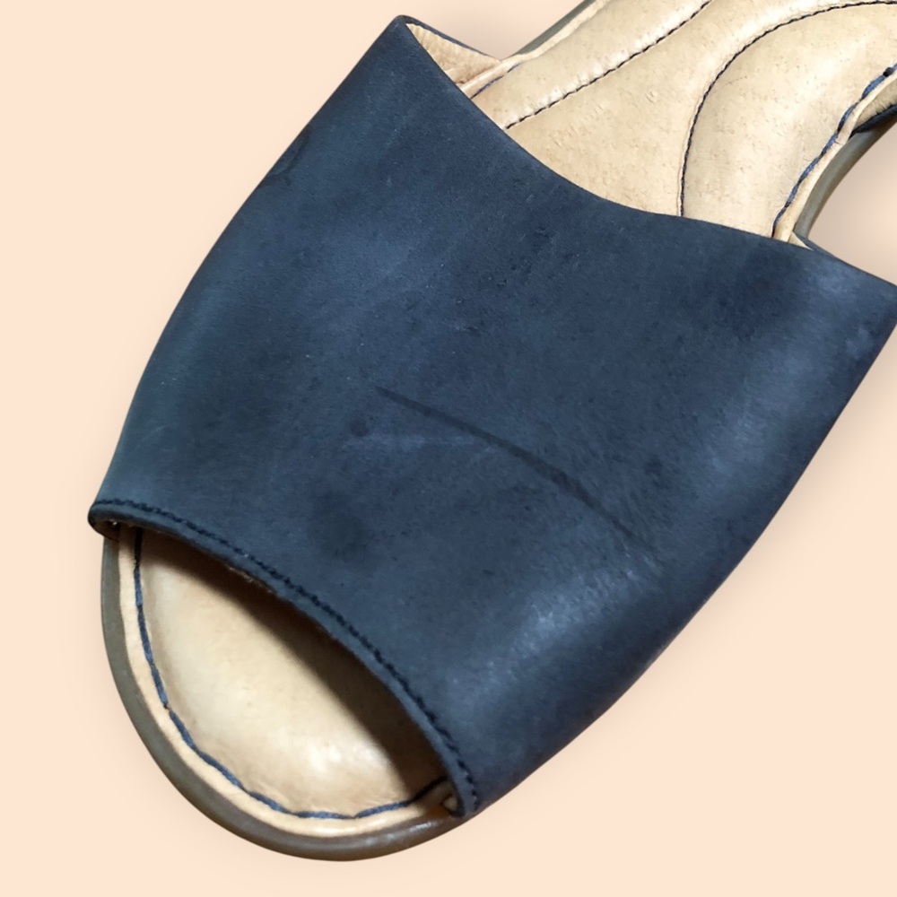 Born Trang Blue Leather Slingback Flat Sandals Peep-toe Cushioned Women’s 8M - Picture 13 of 14